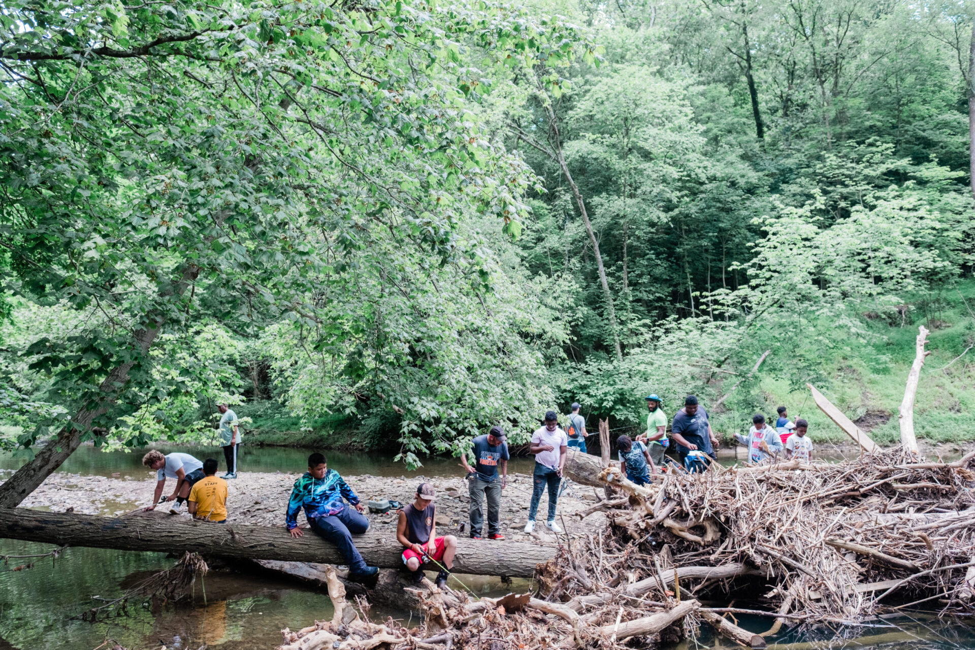 High school students from Clairton School District explore a creek during a summer learning program.