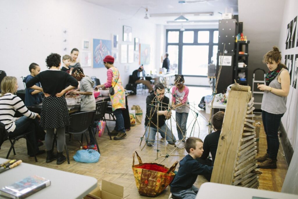 Assemble is a community space for art and technology. Throughout the year they host Crafternoons, an afternoon of crafts and activities around a theme. Here the kids are making seed bombs and building sustainable structures.