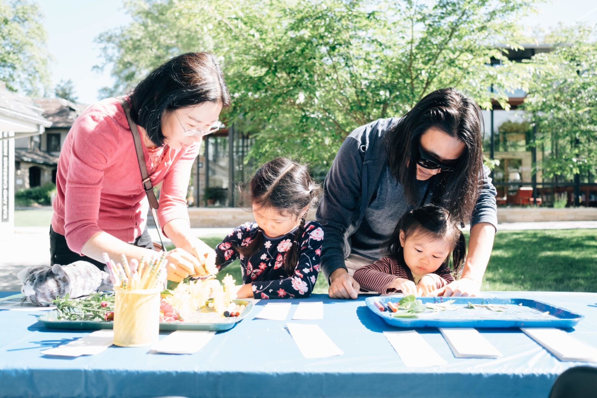 Parents and children outside