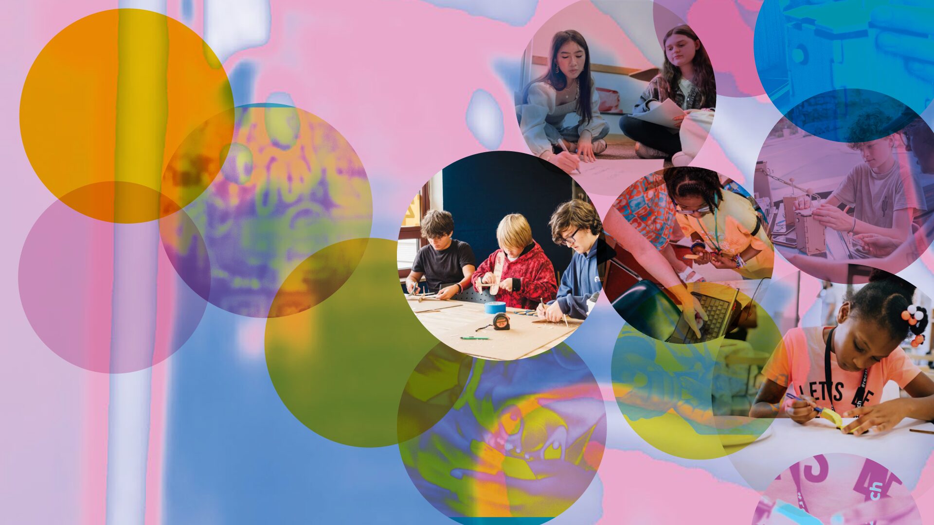 A collage of scenes of children learning.
